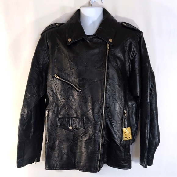 NWT Men's Genuine Black Leather Motorcycle Biker Jacket - Size XXL - Picture 14 of 14